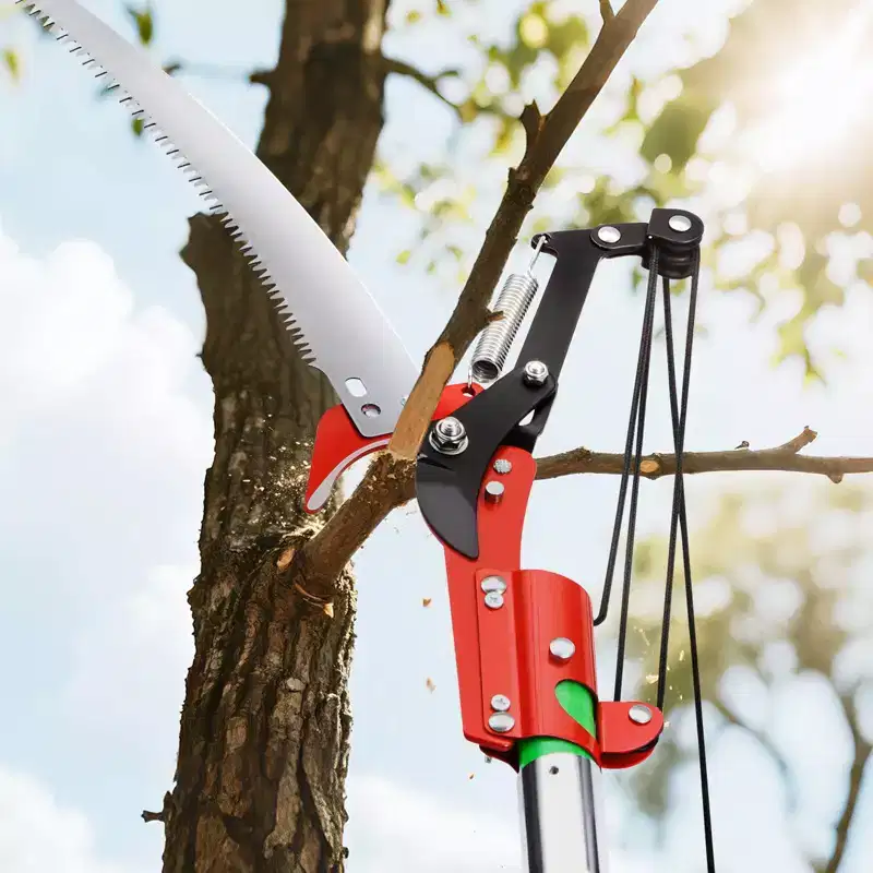 VEVOR Manual Pole Saw, 3.87-27 ft Extendable Pole Tree Pruner with Scissors, Sharp 65Mn Steel Blade, Lightweight Fiberglass Handle Pole, Green