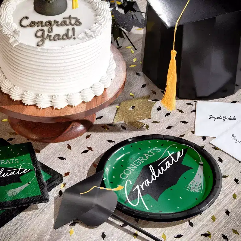 Creative Converting Graduate School Spirit Emerald Green Paper Plate and Napkin Kit 36ct
