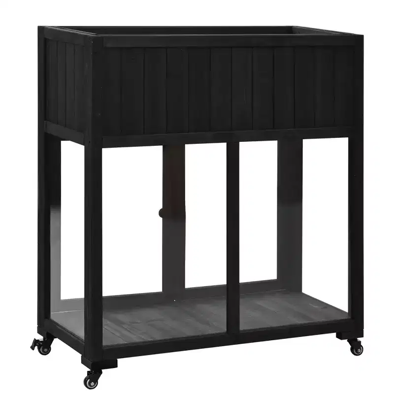 Mini Wood Cold Frame with Raised Garden Bed & Wheels, 2-Door Greenhouse for Indoor/Outdoor Use