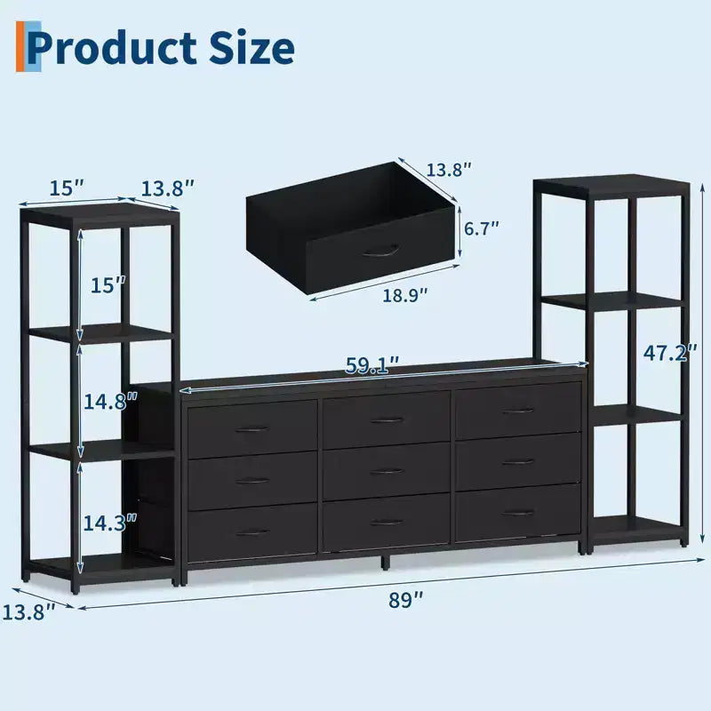 Acekool TV Stand for 75 Inch TV, Modern Entertainment Center with LED Lights, Power Outlets, 6 Drawers & Bookshelves, Black