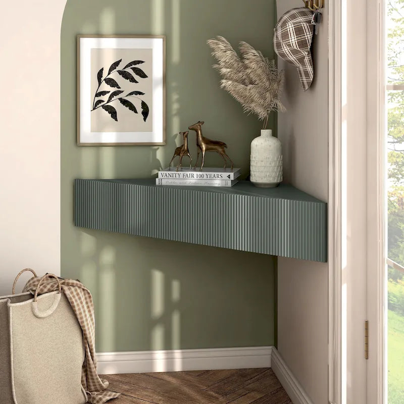 47 Corner Floating TV Stand, 3 Shelves, Transitional Style, Space-Saving Wall Mount