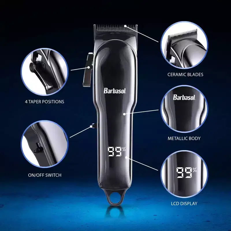 Barbasol LCD Display Rechargeable Cordless Hair Clipper 6 Guide Combs Battery Hair Trimmer - 10ct