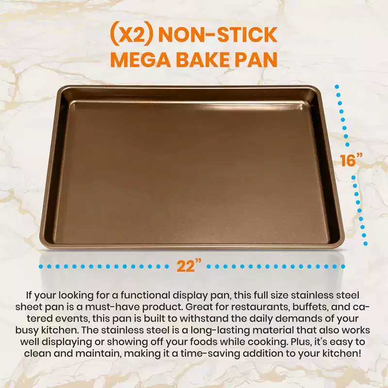 NutriChef Professional Home Kitchen Bake Pans - Non-Stick Coated, Dishwasher Safe, PFOA, PFOS, PTFE Free, 2-Piece Set - NCLGBP28