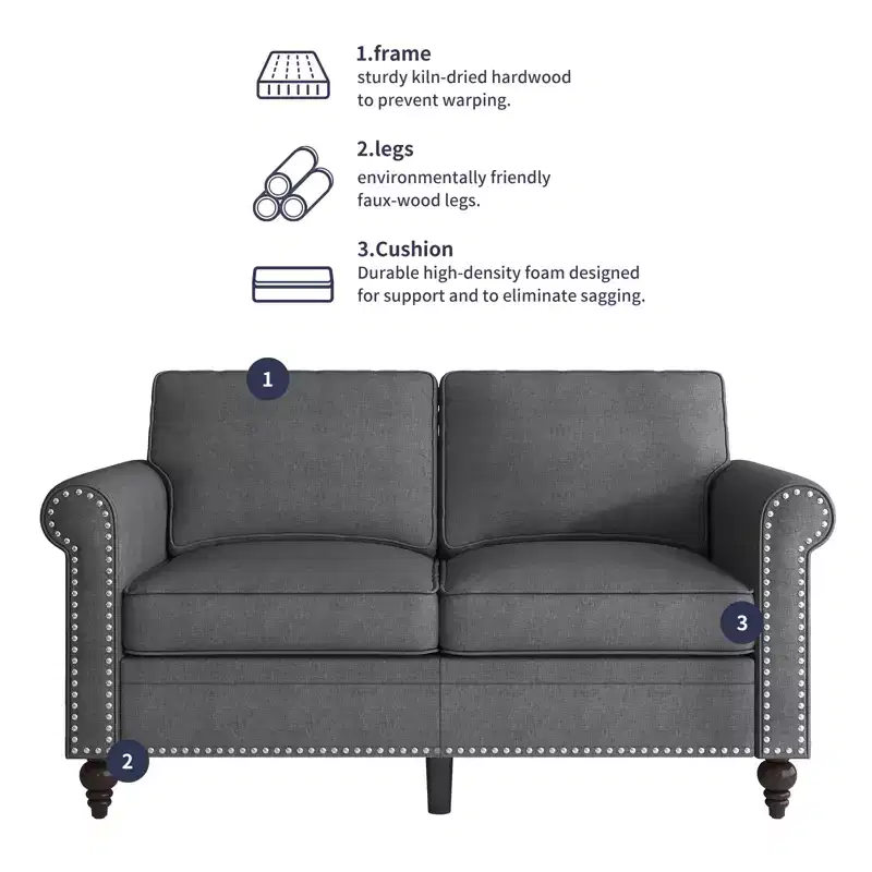 Mjkone 3 Piece Linen Living Room Sofa Set,Modern 3-Seater Sofa Couch&Loveseat Sofa&Single Sofa Armchair Set