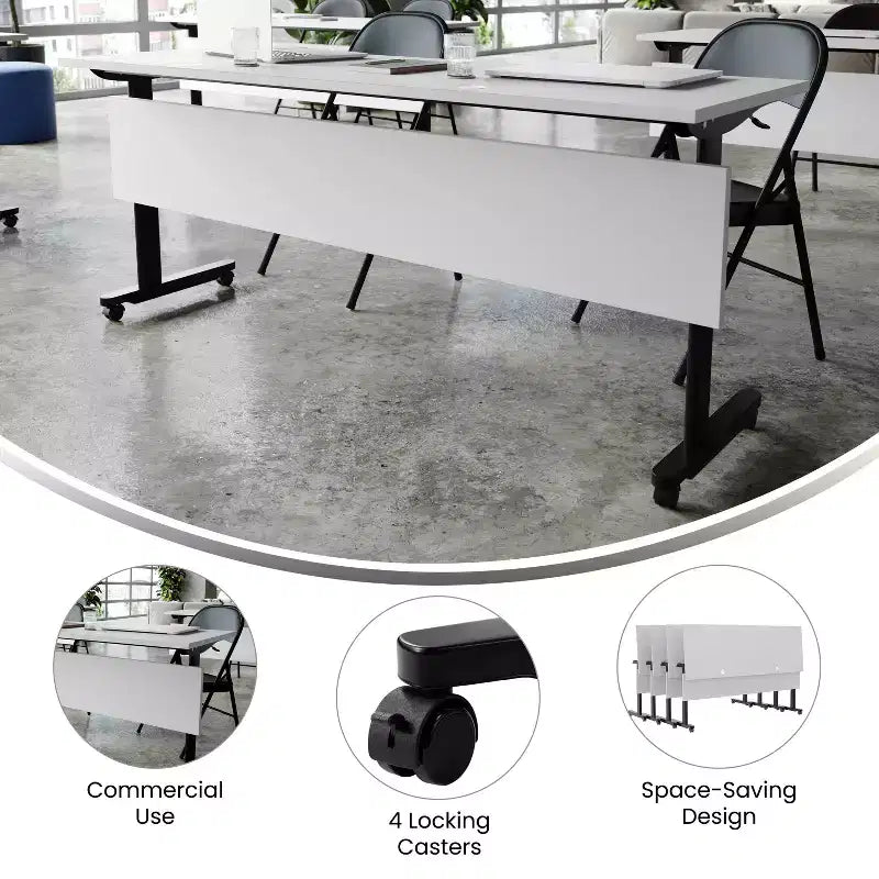 Emma and Oliver Heavy-Duty Flip Top Training Table with Nesting Design, Privacy Panel, T-Legs, Tabletop, Metal Frame
