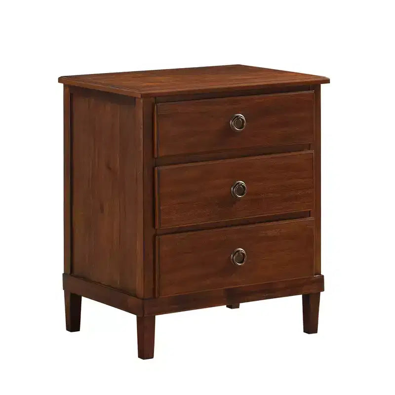 Brown 3-Drawer Nightstand with Antique Bronze Hardware