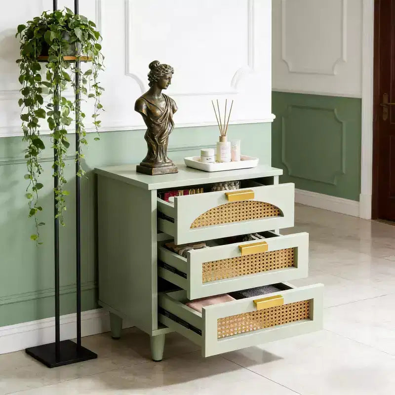 GDFStudio Micah Modern 19.7 Rattan Nightstand with 2 Drawers