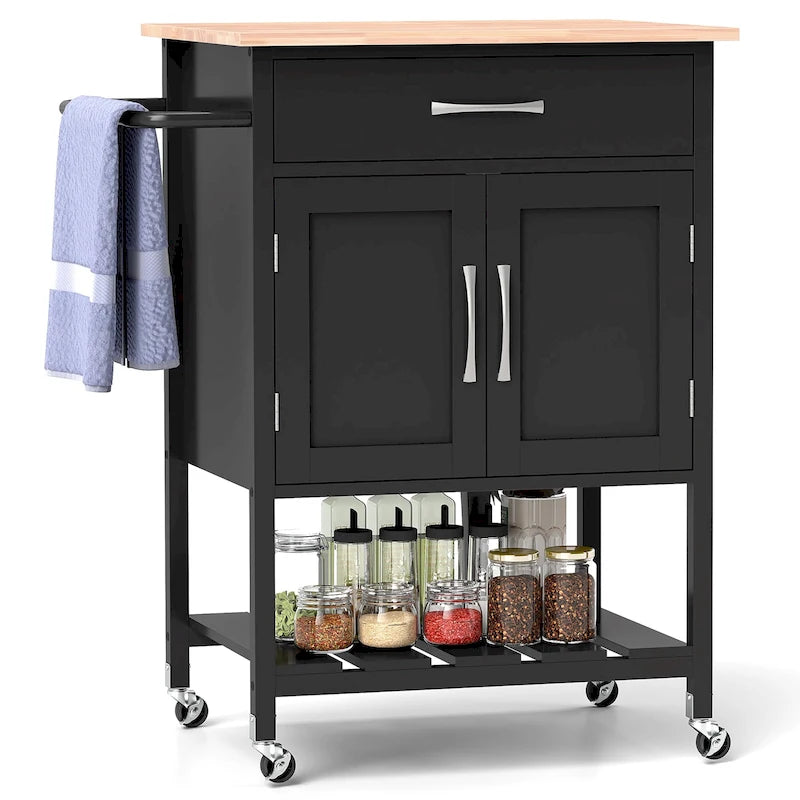 Gymax Rolling Kitchen Island Cart w/ Drawer 2-Door Storage Cabinet