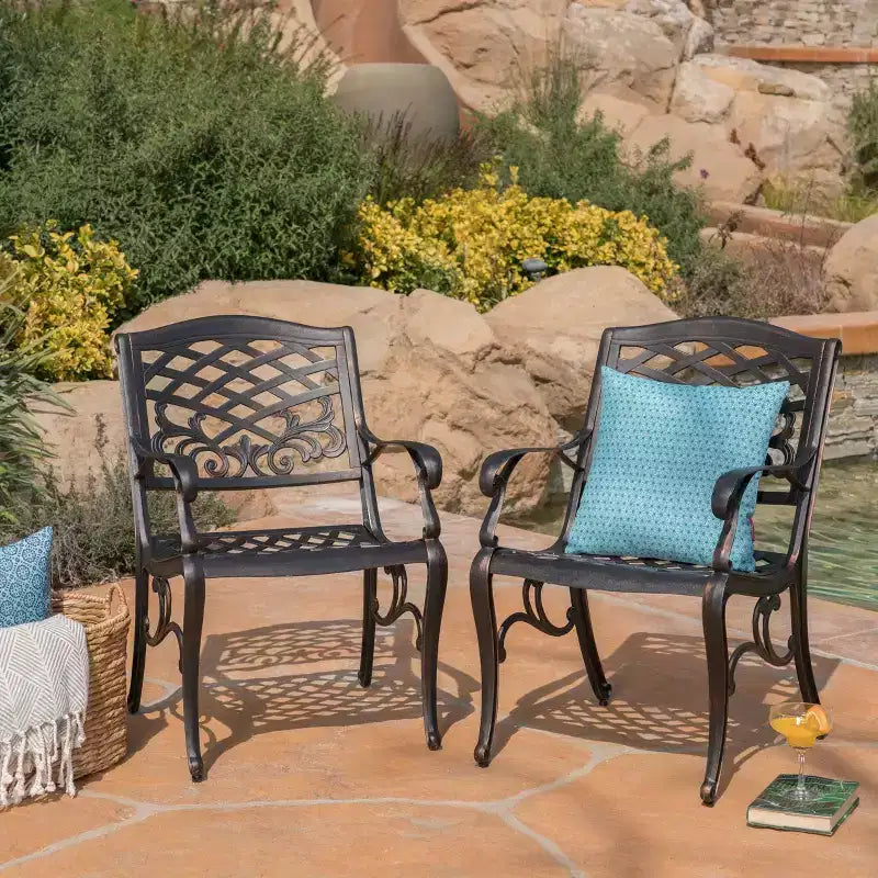 Sarasota 2pk Cast Aluminum Patio Dining Chair - Copper - Christopher Knight Home: Weather-Resistant, Traditional Style Outdoor Seating