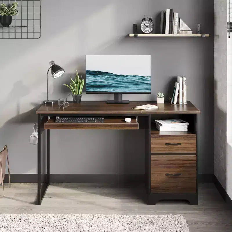 48'' Computer Desk with File and Storage Drawers, Writing Desk with Keyboard Tray&Practical Hook and Open Compartments