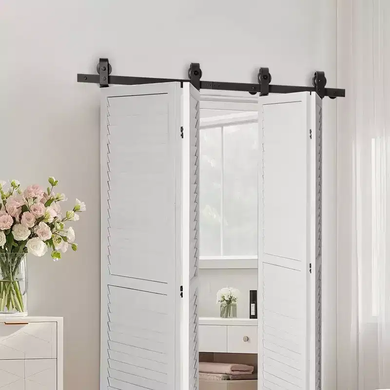 VEVOR Bi-Folding Sliding Barn Door Hardware Track Kit, 52 Top Mount Track Kit, Suitable for Four 12 Closet Pantry Laundry Doors, Black