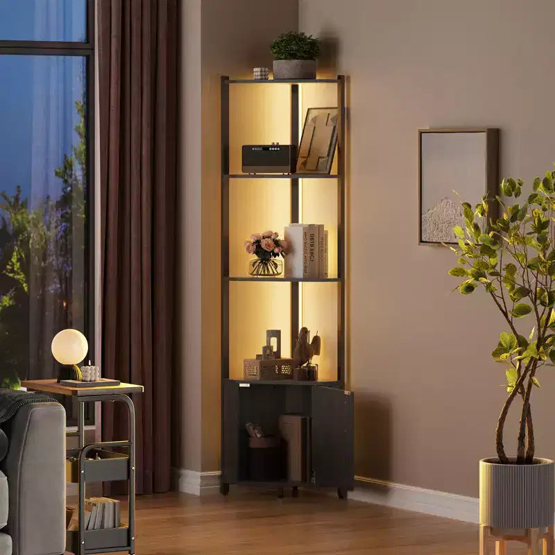 5 Tier LED Corner Shelf with Lights, with LED Strips, Adjustable Brightness Corner Display Shelf for Bedroom, Living Room, Home Office