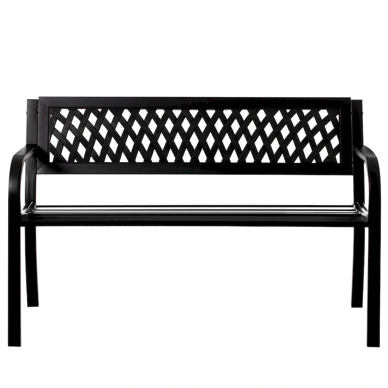 Gardenised Outdoor Steel 47 Park Bench for Yard, Patio, Garden and Deck, Black Weather Resistant Porch Bench, Park Seating