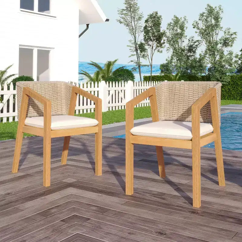 Outdoor Wicker Dining Chair Set with Cushions, 2-Pack, Weather Resistant Patio Seating