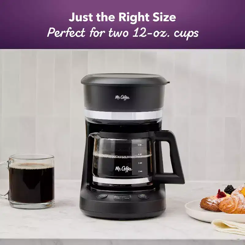 Mr. Coffee 5-Cup Programmable Coffee Maker Black: Drip Coffee Machine, Electric, Dishwasher-Safe, Paper Filter, 25 oz Capacity