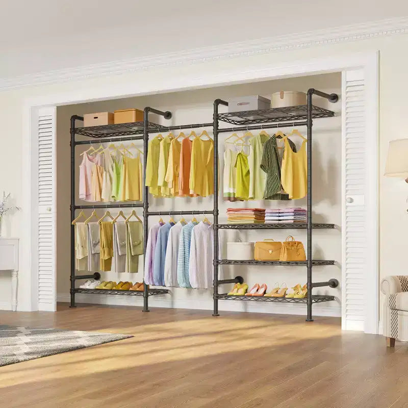 Timate F3 Garment Rack Industrial Pipe Wall Mounted Clothing Rack Walk in Closet Systems