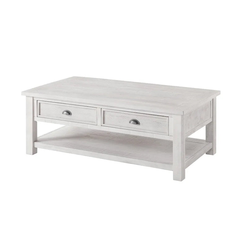 Solid Wood 2-Drawer Coffee Table – Coastal Farmhouse Style