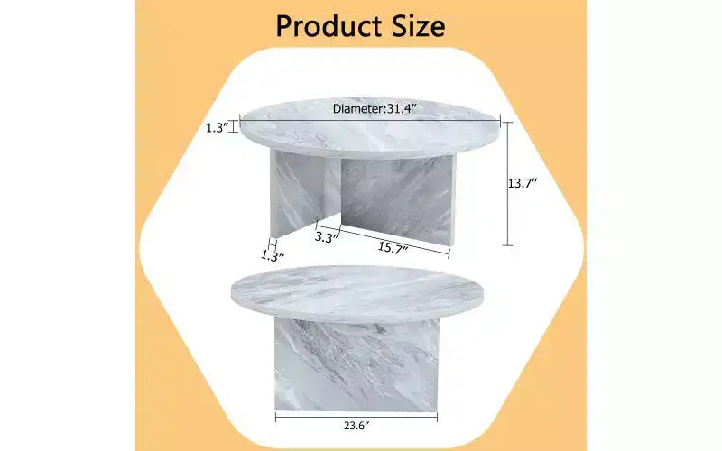 Modern Round Coffee Table, Faux Marble Top with Minimalist Nordic Design, Versatile for Living Room, Home Office, or Bedroom - White