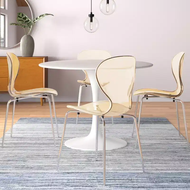 LeisureMod Bristol 5-Piece White Dining Room Set - Round Table and 4 Ergonomic Plastic Dining Chairs