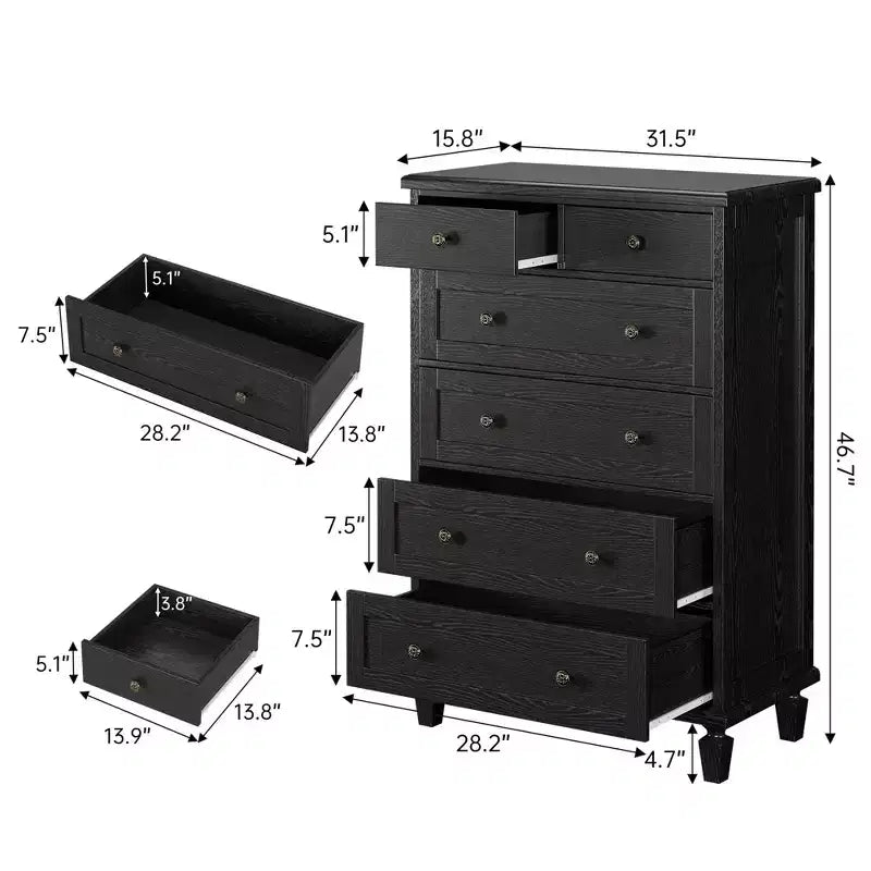 47 Tall Dresser with Carved Handles and Tapered Legs Design for Bedroom