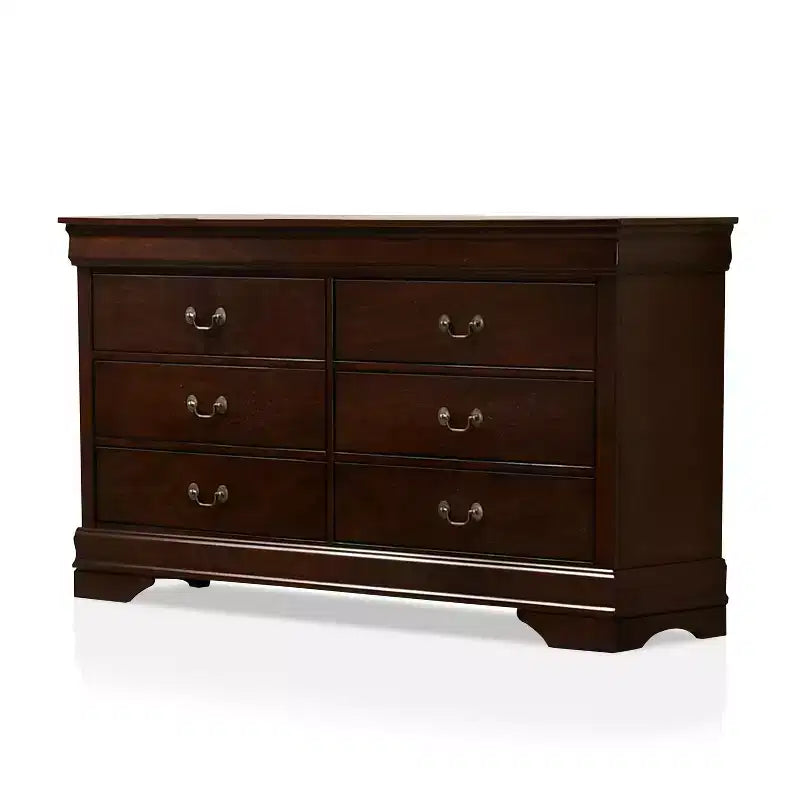 Sliver 6 Drawer Dresser Cherry: Transitional Style, Wood Veneer, Metal Hardware