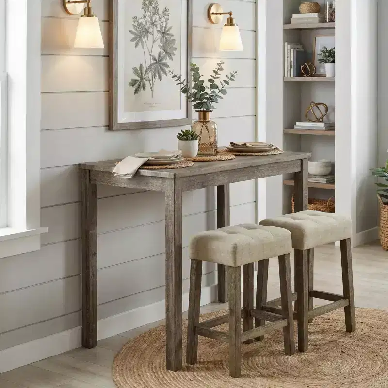 GDFStudio Bennett Transitional Wood 3-Piece Counter Height Dining Set with Biscuit-Tufted Cushioned Stools
