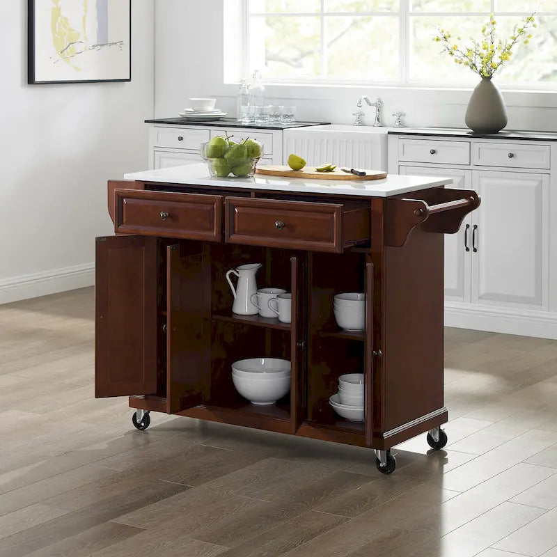 Granite Top Kitchen Cart with Cabinets & Drawers