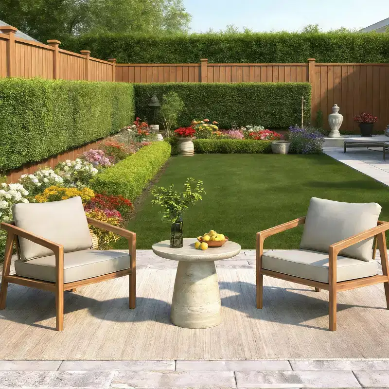 Set of 2 Outdoor Acacia Wood Club Chairs Patio Accent Chair Armchair with Cushions, Teak+Beige - ModernLuxe