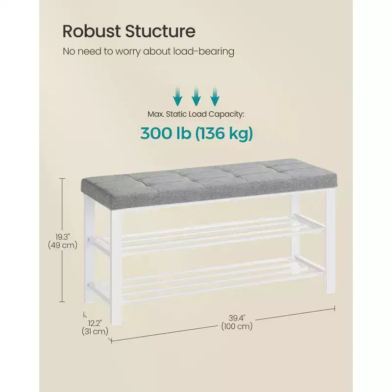 SONGMICS Shoe Bench, Storage Bench, Entryway Bench with Cushion, Shoe Shelf with Seat, Space-Saving, Modern Style, Dove Gray and Cloud White