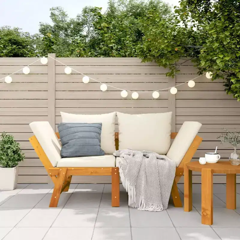 vidaXL Garden Bench Cream white Solid Acacia wood 2-in-1 adjustable