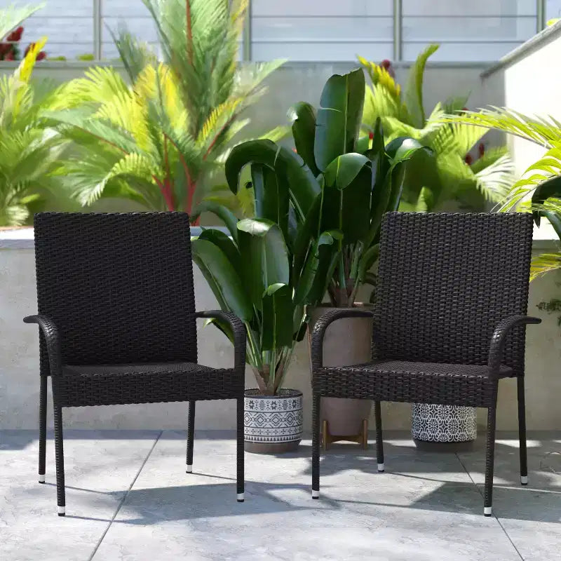 Flash Furniture Maxim Indoor/Outdoor Wicker Dining Chairs with Fade & Weather-Resistant Steel Frames for Patio and Deck