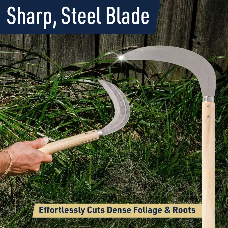 Japanese Weeding Sickle Knife - 29 Long Handled Hand Sickle Garden Tool with Sharp Curved Steel Blade-Garden Hoe Weeding Tool by Kings County Tools