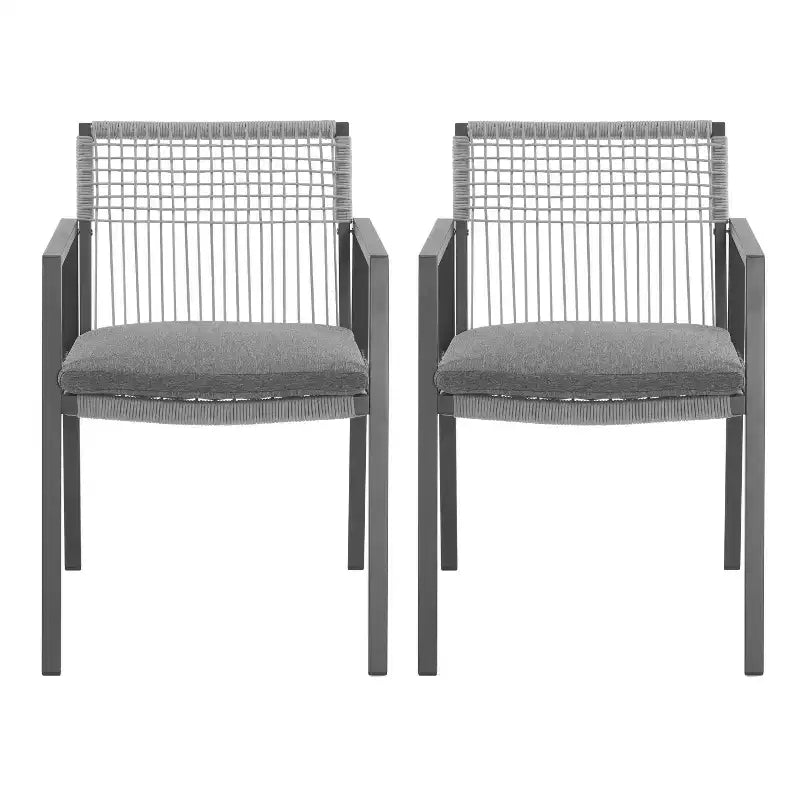 Christopher Knight Home Mikell Outdoor Aluminum Rope Dining Chair (Set of 2) with Water Resistance Cushion, Gray and Black