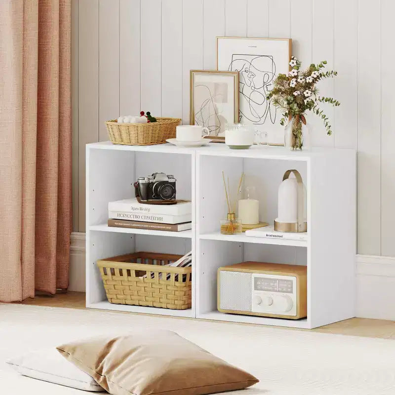 Costway 2PCS 2 Tier Open Shelf Night Stand End Table Sofa Side Storage Display White