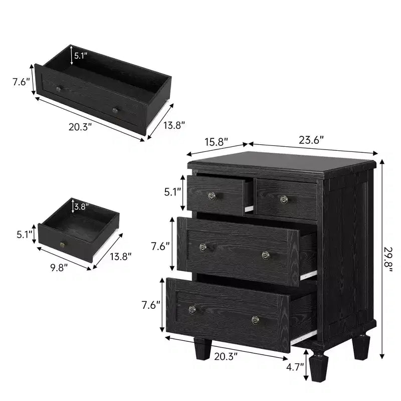 4 Drawer Dresser for Bedroom, Vintage Chest of Drawers with Tapered Legs, Wooden Small Dresser Nightstand, Clothes Storage Organizer, Light Brown