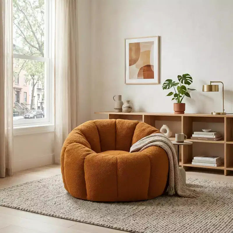 FurnitureR Teddy Fabric Lounge Chair, Plush Accent Armchair with Deep Seat, Cozy Upholstered Lazy Sofa for Living Room Bedroom Reading Corner