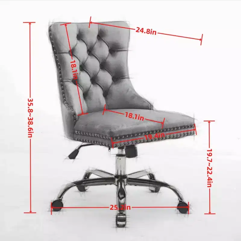 Adjustable Desk Chair Swivel Office Chair, Modern Velvet Upholstered Tufted Button Home Office Chair with Golden Metal Base, Pink