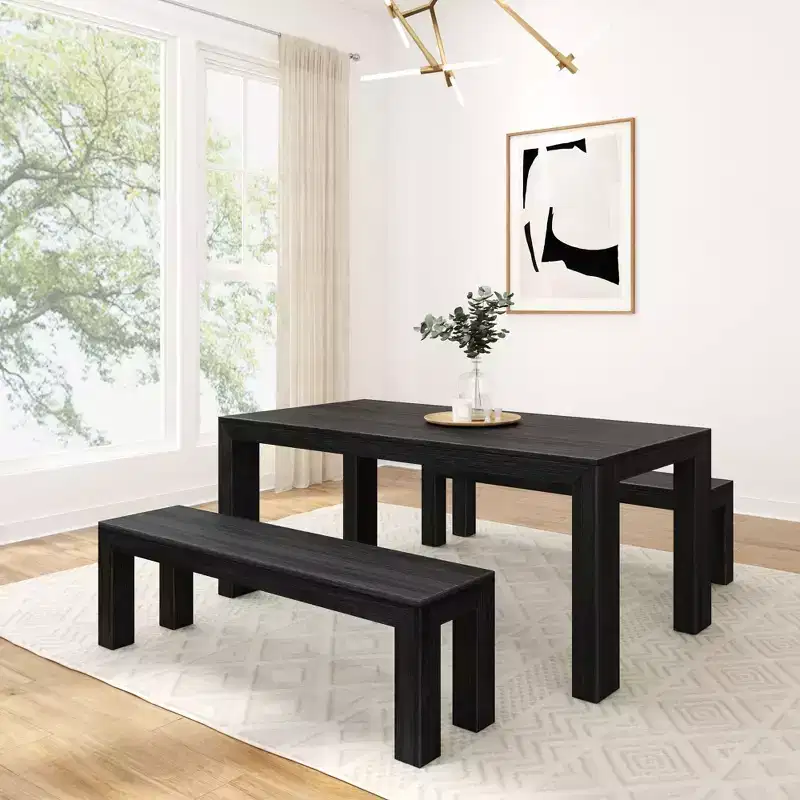 Plank+Beam Solid Wood Modern Dining Table Set with 2 Benches for 6