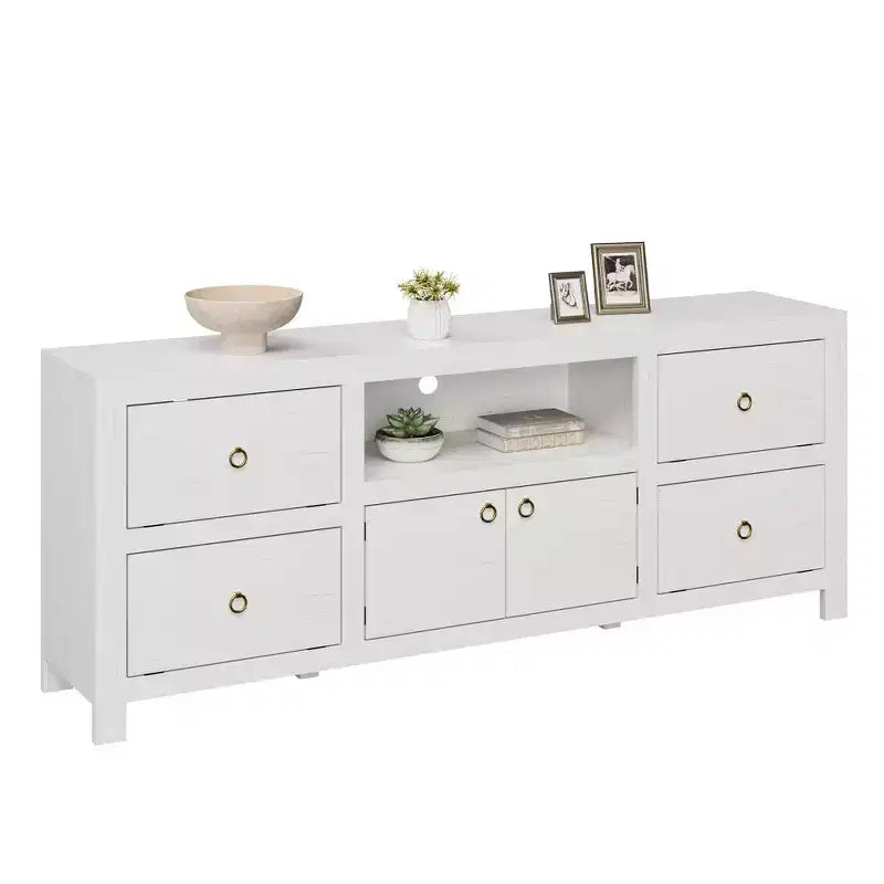 Farmhouse TV Stand with 6 Drawers & Soundbar Shelf for 80 Inch TVs