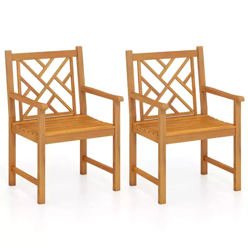 Costway Outdoor Dining Chairs Set of 2/4 Acacia Wood Slatted Patio Chairs with Armrests