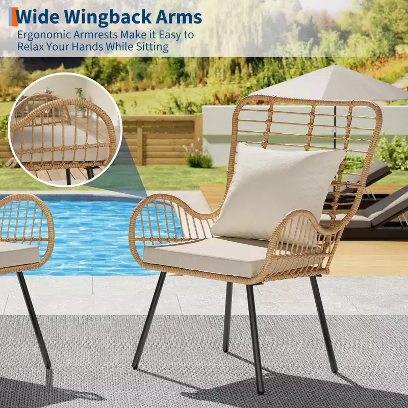 Patio Wicker Chairs Set of 2 - Outdoor/Indoor Boho Rattan Chair with Thick Cushions & Pillows, 330lb Weight Capacity, All Weather Wicker Rattan Chairs