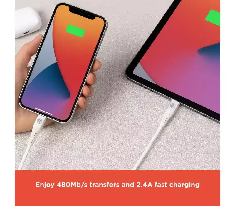 RadioShack Type-C to Lightning Cable, MFi Certified, 6ft Braided, 30W Fast Charge, Durable & Flexible for Smartphones and Tablets