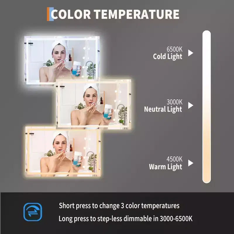 COZONY 20 /60 Bathroom Mirror with Lights, Dimmable, Anti-Fog, Shatter-Proof, Memory Function, Backlit and Front Lit, Vanity Mirror