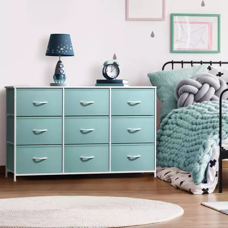 Sorbus 9 Drawers Dresser- Storage Unit with Steel Frame, Wood Top, Fabric Bins - for Bedroom, Closet, Office and more