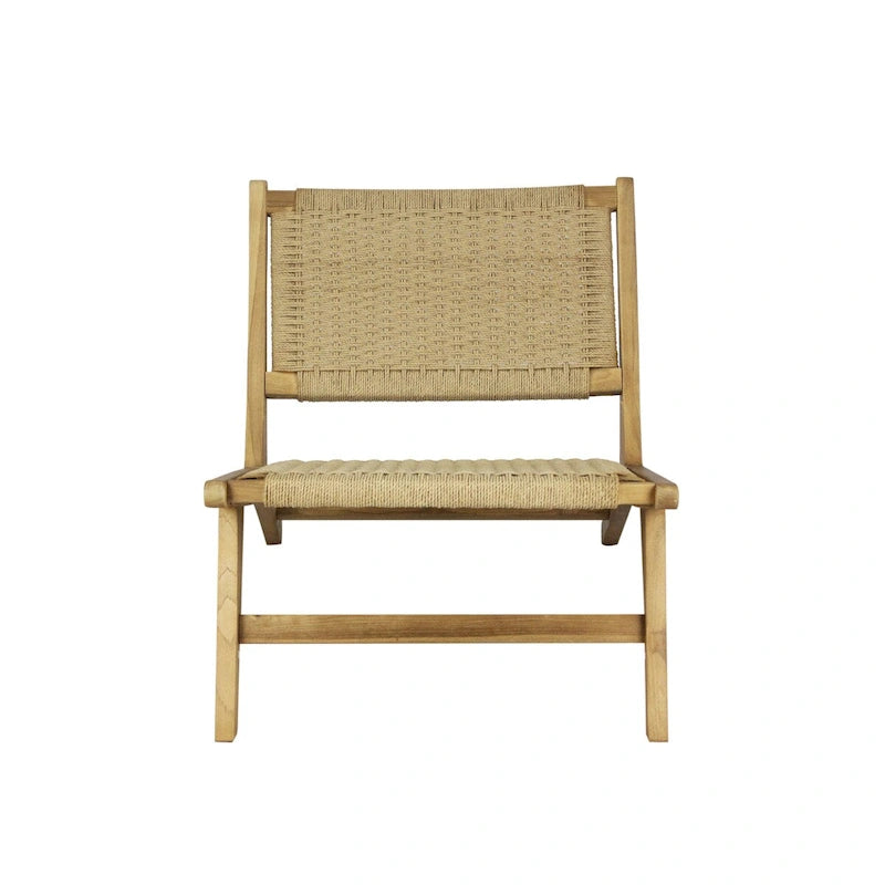 Medieval-modern style woven seaweed wood armless lounge chair, natural color