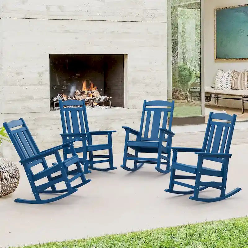 LUE BONA Plastic Outdoor Patio Adirondack Rocking Chairs For Porch Set of 4 - 34.6D x 28W x 43.7H