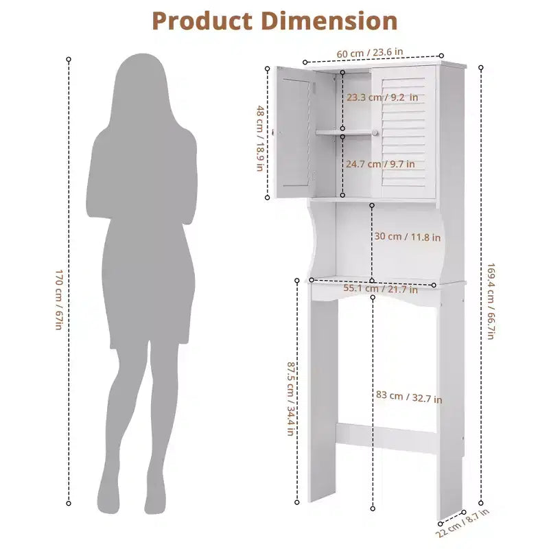 Over-The-Toilet Storage Cabinet with Adjustable Shelf, Anti-Tip Device & Hooks