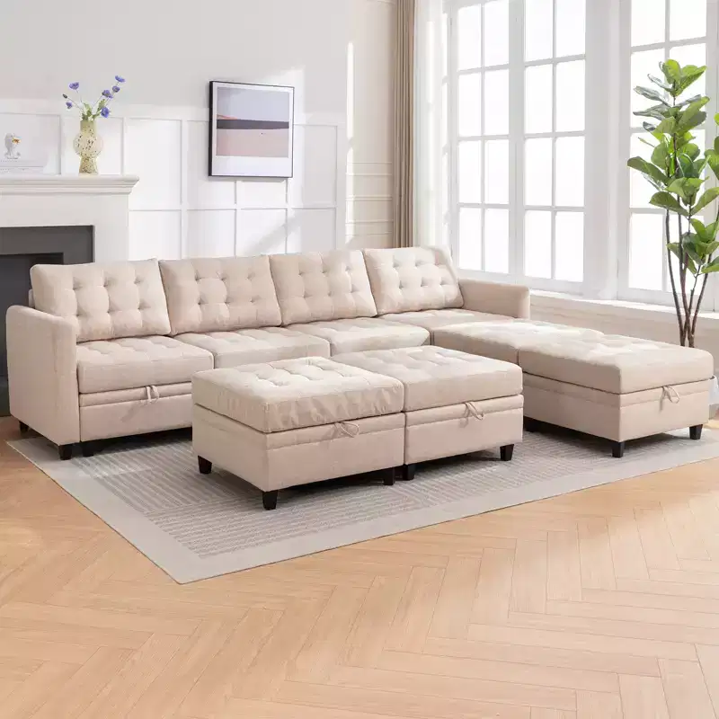 Mjkone Modular Convertible Sectional Sofa with Adjustable Armrest,Storage Ottoman,Modern L/U Shaped Sofa Bed