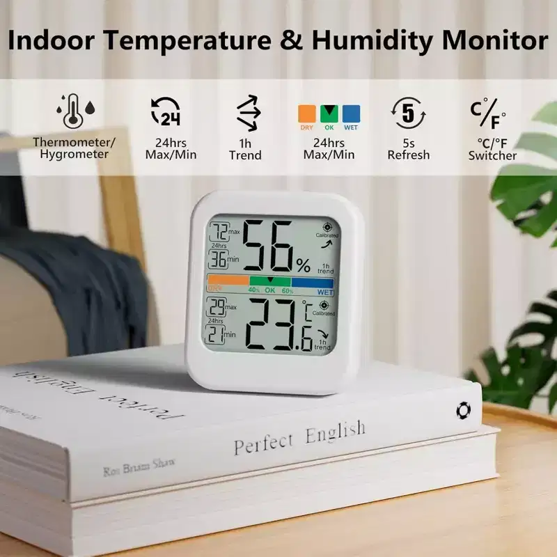 Digital Hygrometer Indoor Thermometer with High Accuracy Sensor and Comfort Indicator for Home Bedroom Baby Room and Greenhouse, White