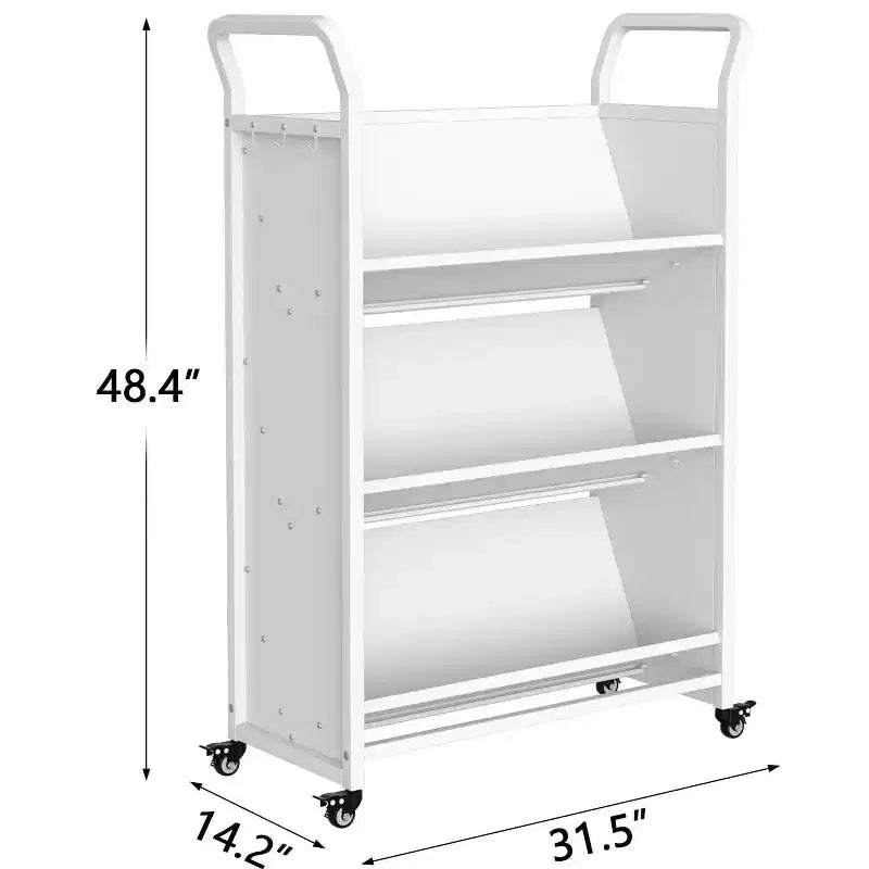 COZONY Heavy-Duty Single Sided V-Shape Rolling Book Cart with Locking Wheels for Office, School & Home